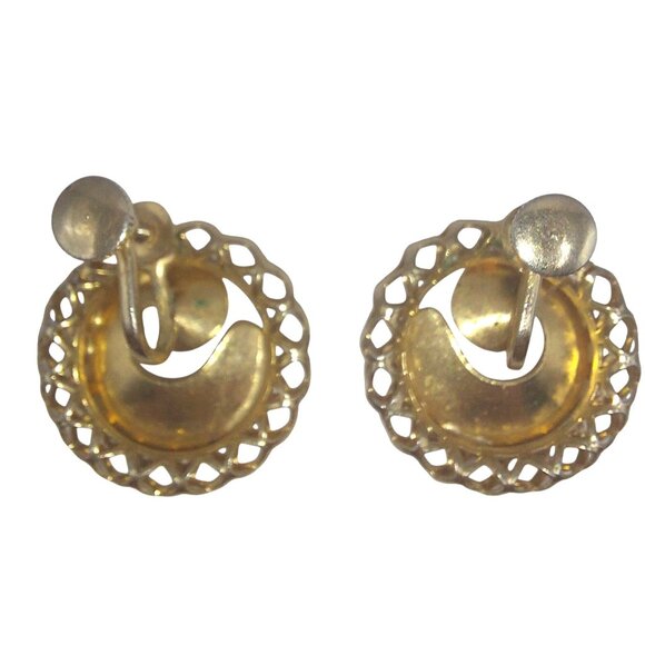 Vintage Gold-Tone Spiral Screw Back Earrings With Lattice Edge - Picture 4 of 4